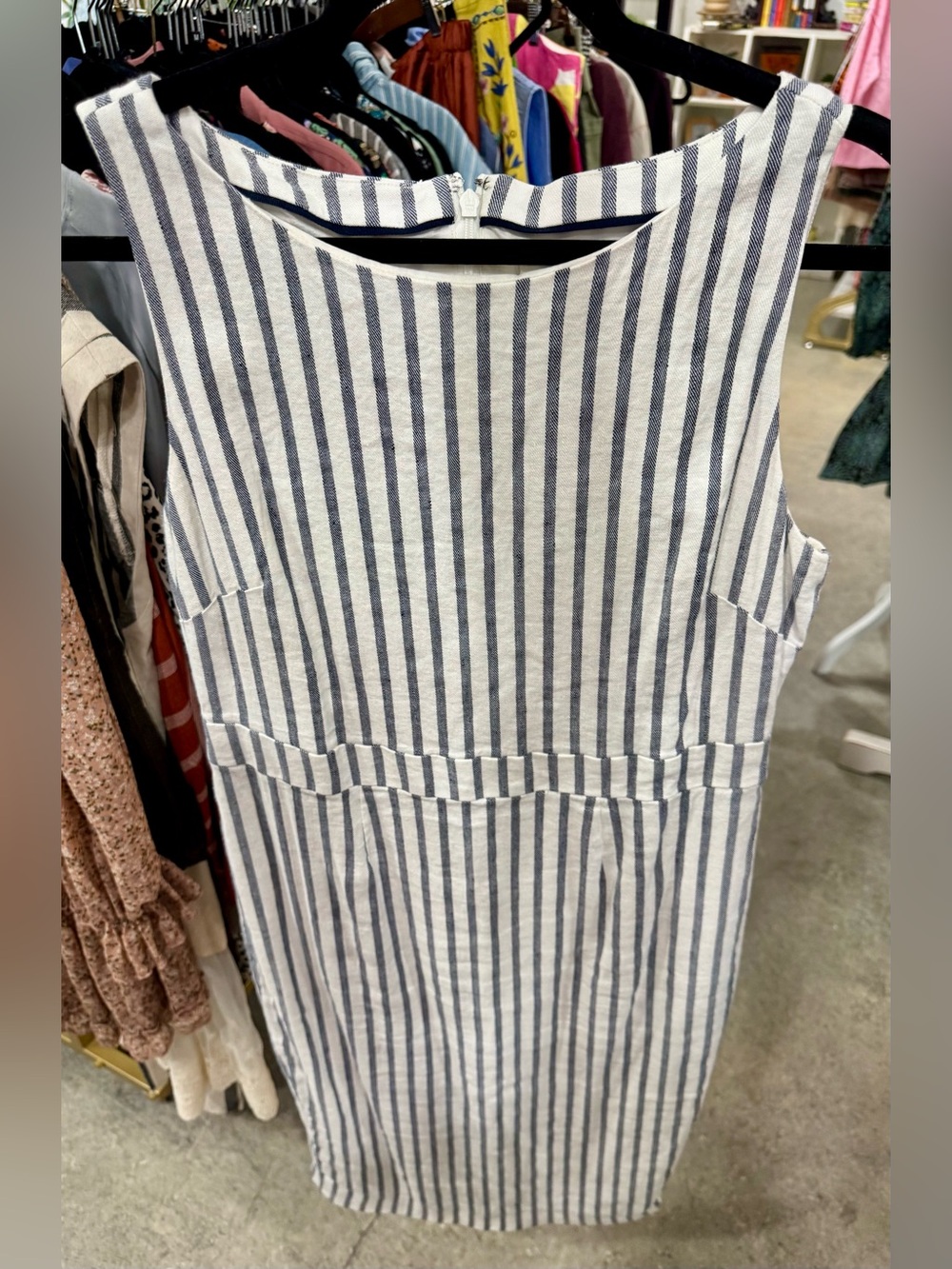 Boden Navy & White Vertical Stripe Sleeveless Sheath Dress